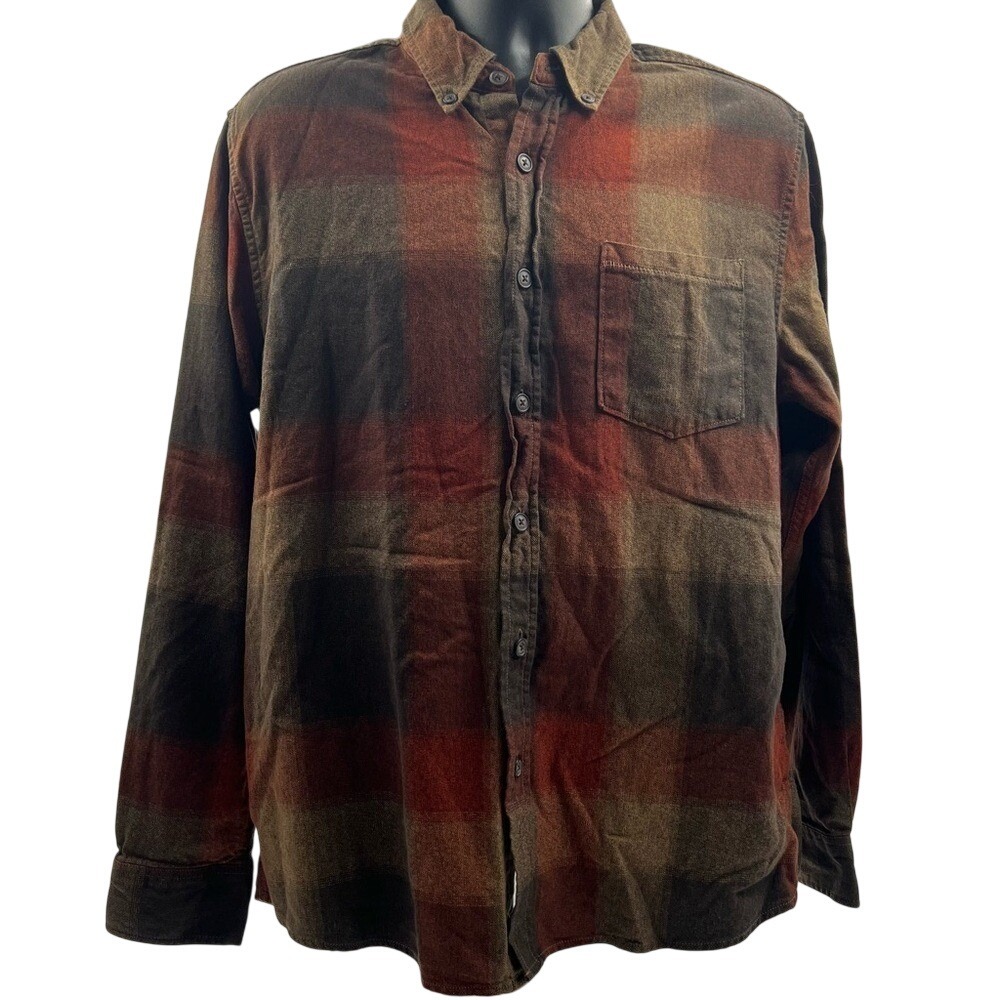 North River Mens Bittersweet Plaid Flannel Shirt NRM6365 Rust Brown Large